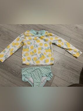 Hudson Baby Girls Swim Rashguard Set, Mint Lemons, 4T UPF 50+ sun protection